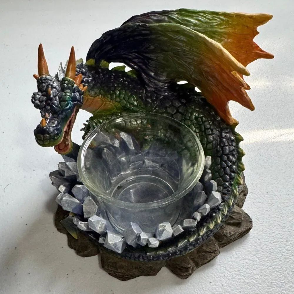 Westland - Green and Blue Tea Light Candle Holder Statue Fantasy Crystals/Rock